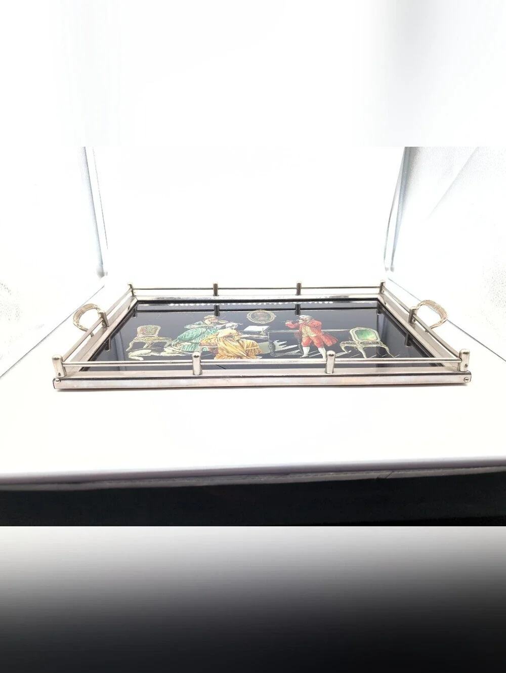 1940s Elegant Vintage-Style Music Scene Serving Tray - Black with Gold Accents